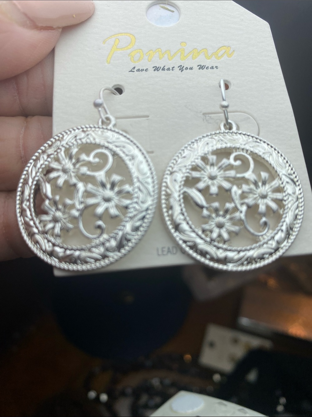 Pomina Silver Floral Filigree Round Drop Earrings